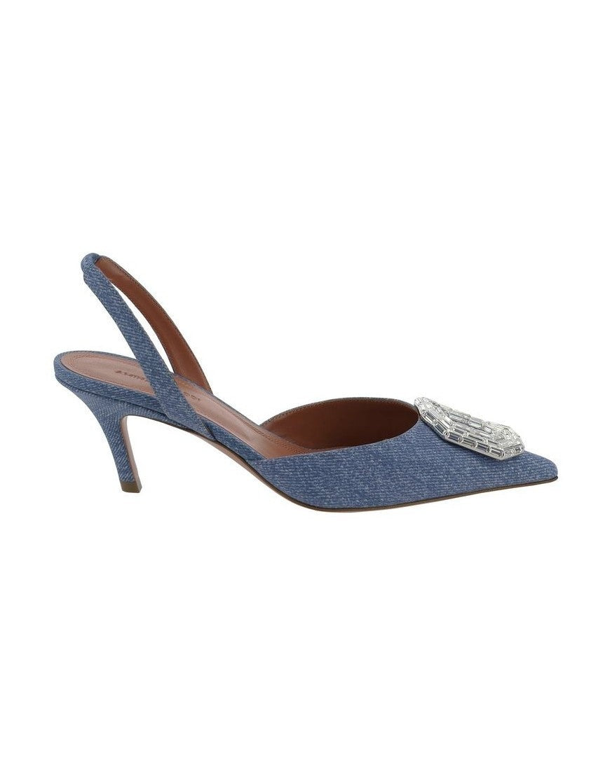 Amina Muaddi Blue Leather Nubuc High Heel Pumps