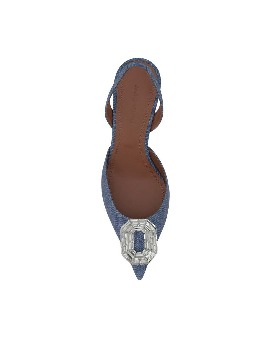 Amina Muaddi Blue Leather Nubuc High Heel Pumps