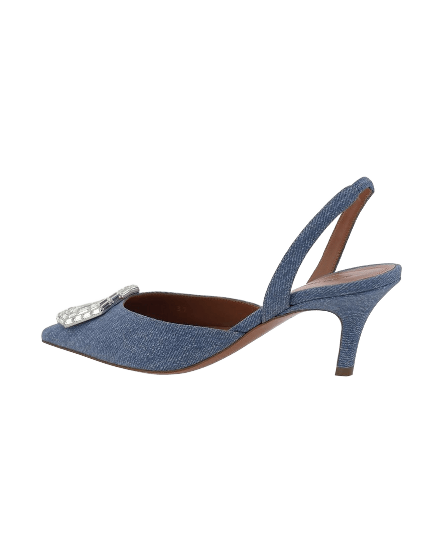 Amina Muaddi Blue Nubuck Leather Pumps Glam Steals