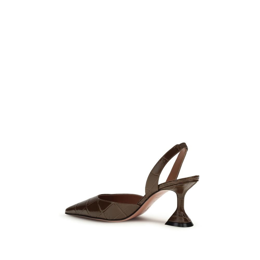 Amina Muaddi Brown Calf Leather Bos Taurus High Heel Pumps Glam Steals