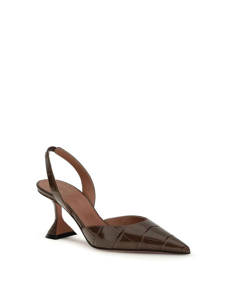 Amina Muaddi Brown Calf Leather Bos Taurus High Heel Pumps