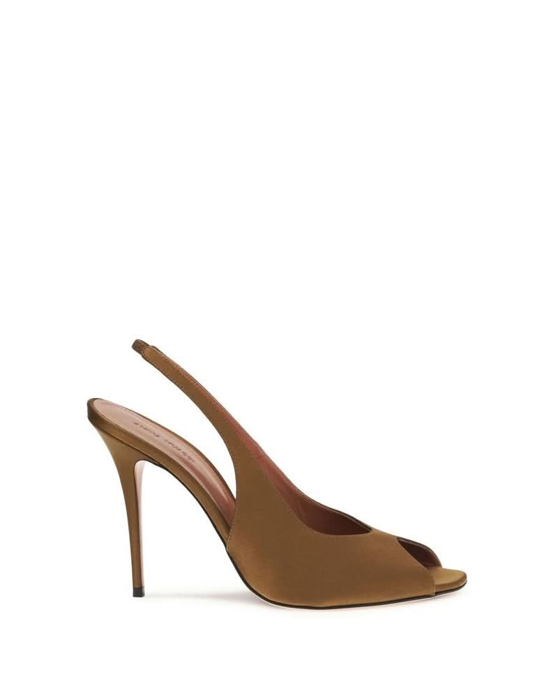 Amina Muaddi Brown Silk Stiletto Heel Sandals Glam Steals