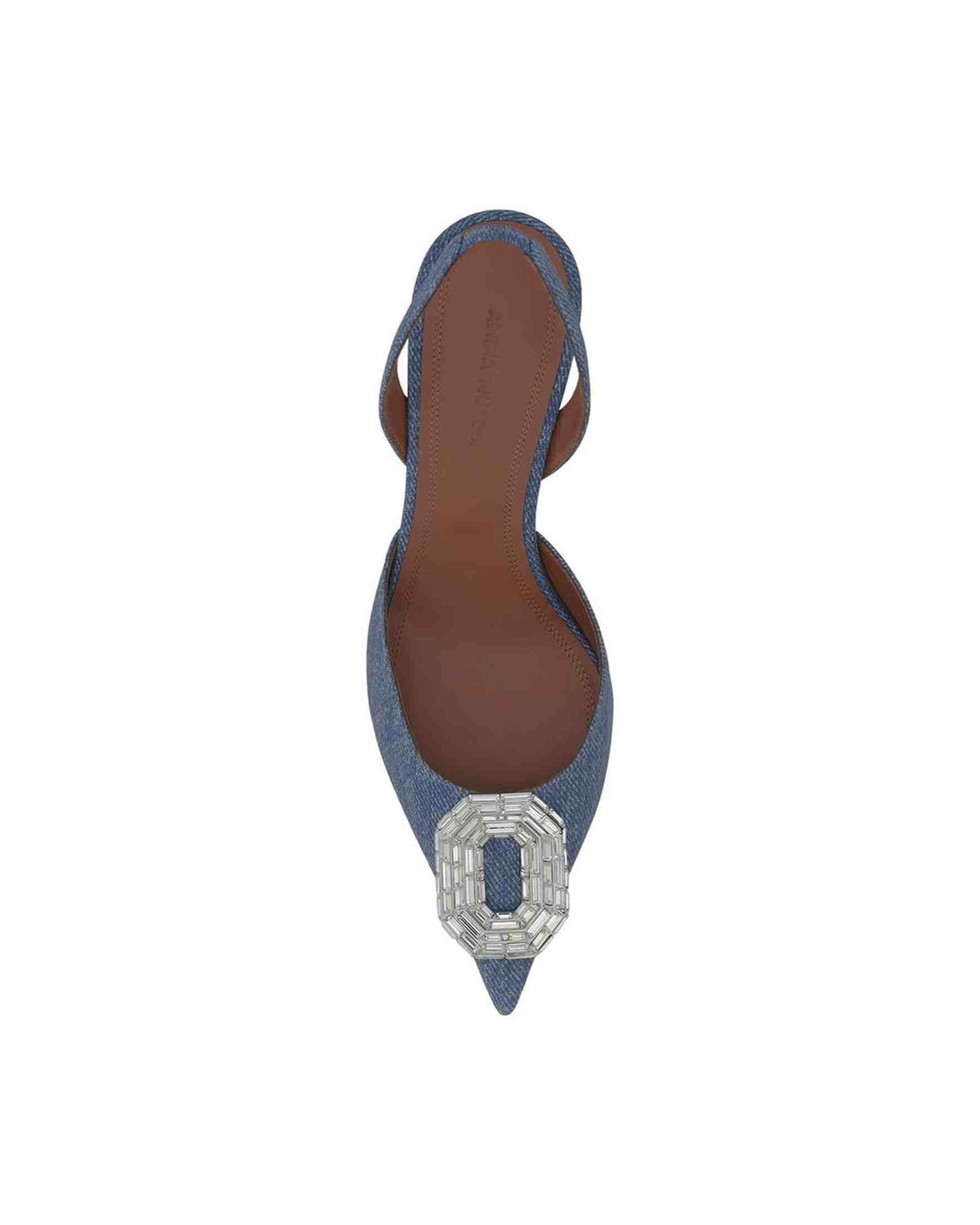 Amina Muaddi Denim Camelia Sling 60 Printed Pumps Glam Steals