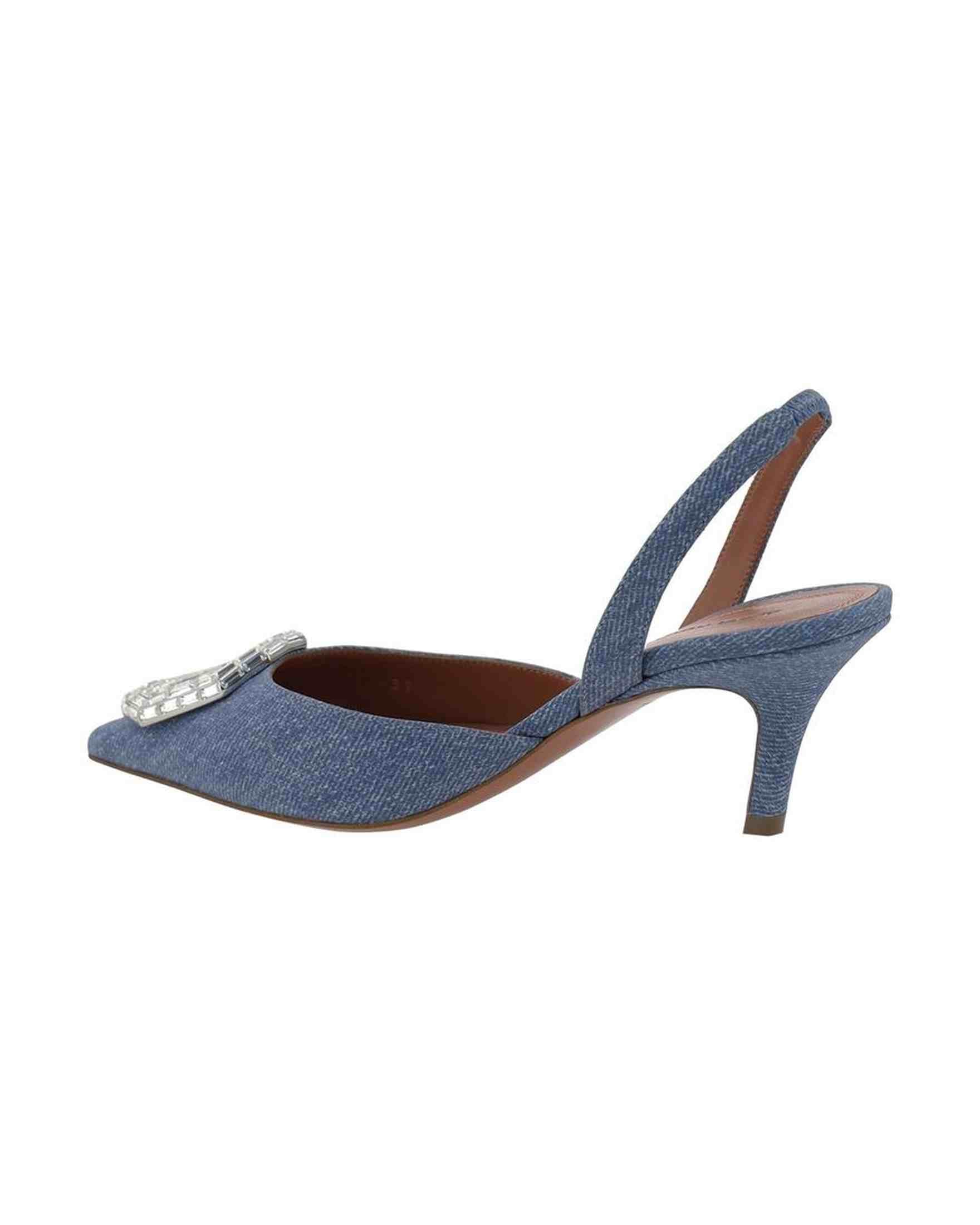Amina Muaddi Denim Camelia Sling 60 Printed Pumps Glam Steals