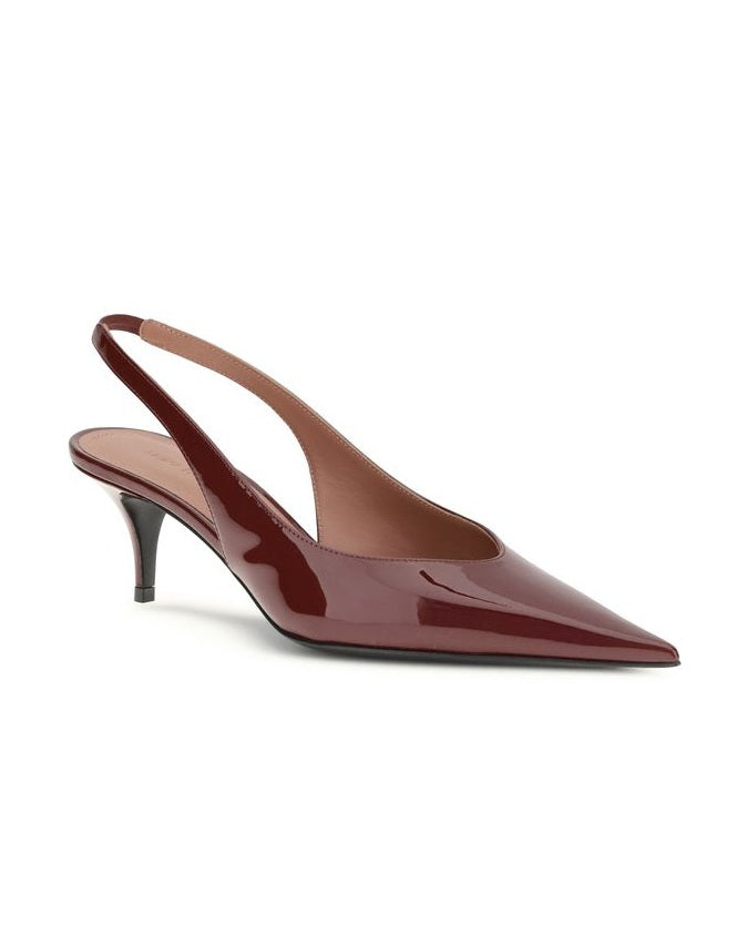 Amina Muaddi Leather Bordeaux Calf Bos Taurus Mid Heel Pumps Glam Steals