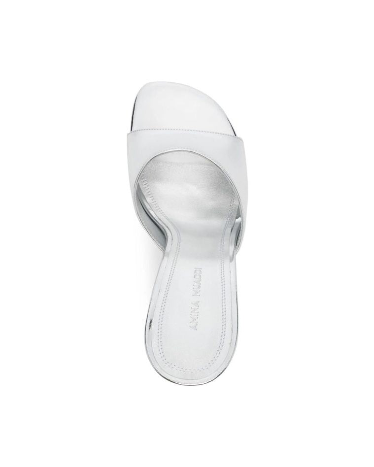 Amina Muaddi Silver Calfskin Mules Glam Steals