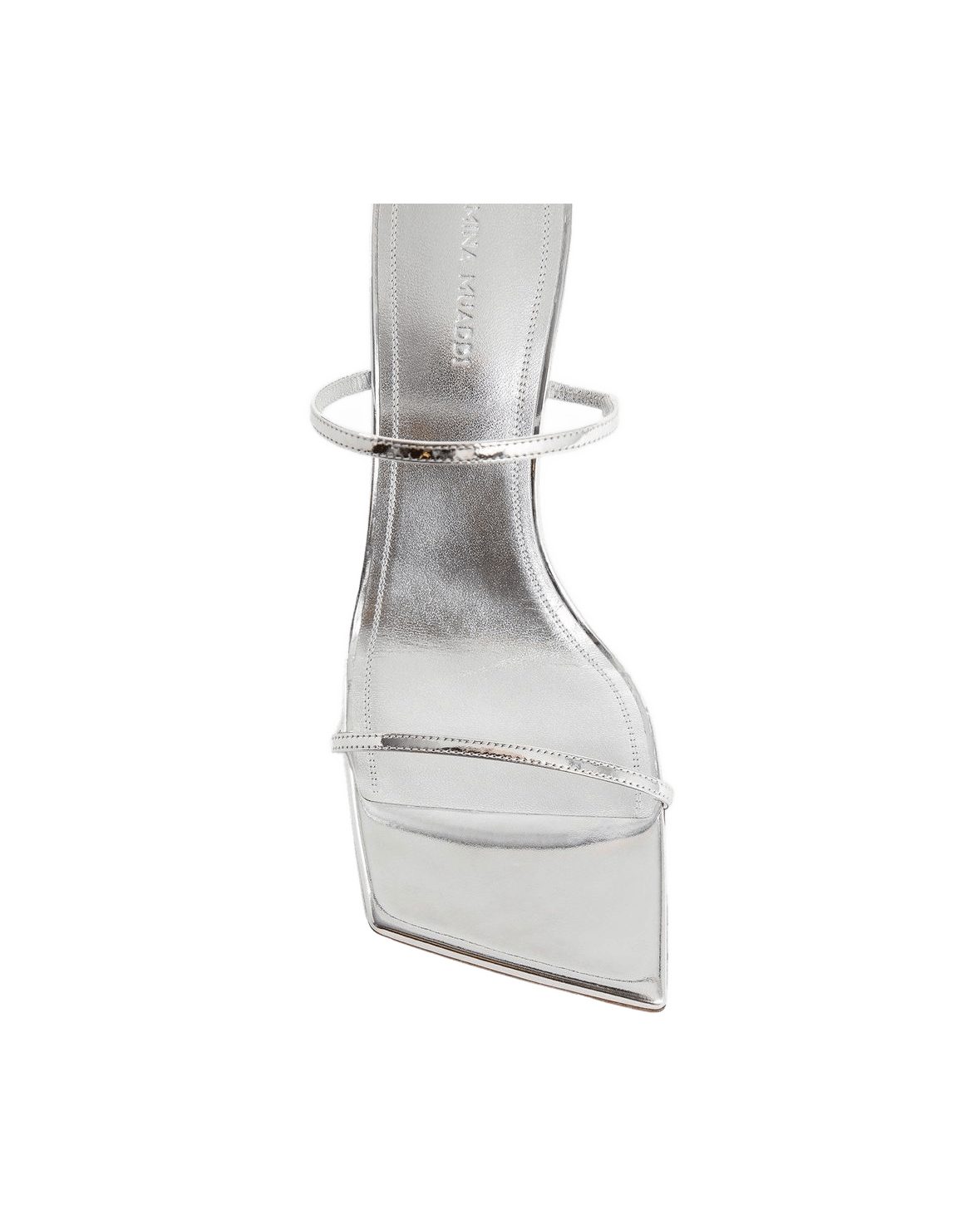 Amina Muaddi Silver Calfskin Stiletto Heels Glam Steals