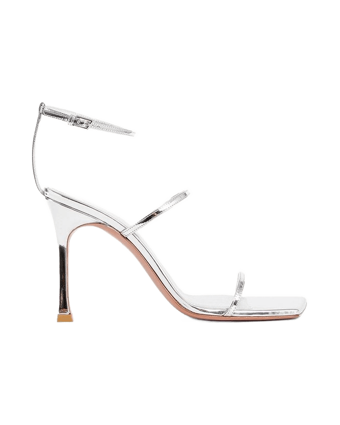 Amina Muaddi Silver Calfskin Stiletto Heels Glam Steals