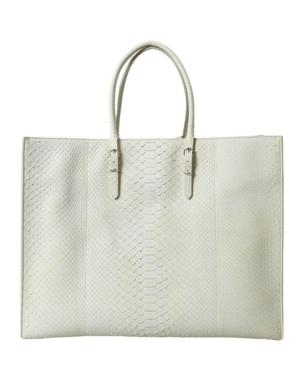 Balenciaga White Leather Chic Python Tote Handbags