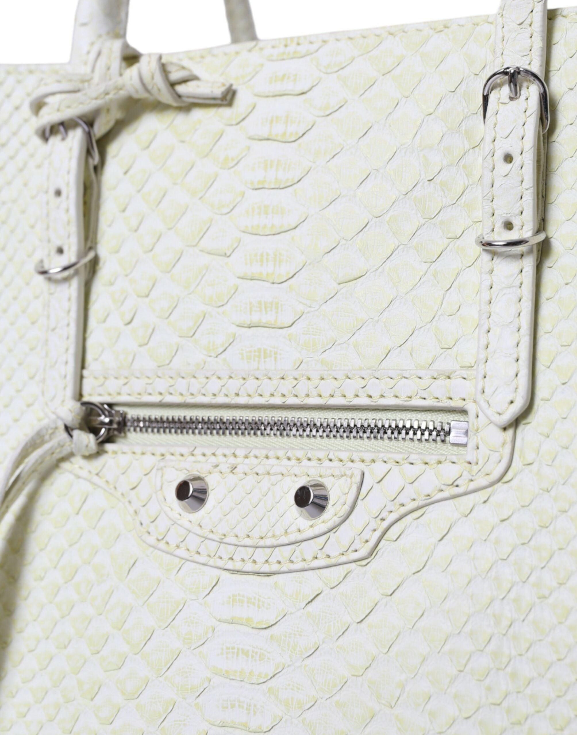 Balenciaga Chic Python Leather White Yellow Tote Glam Steals