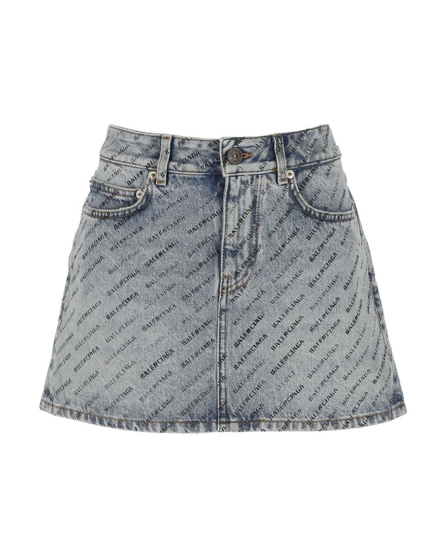 Balenciaga Denim Logo Print Skirt Glam Steals