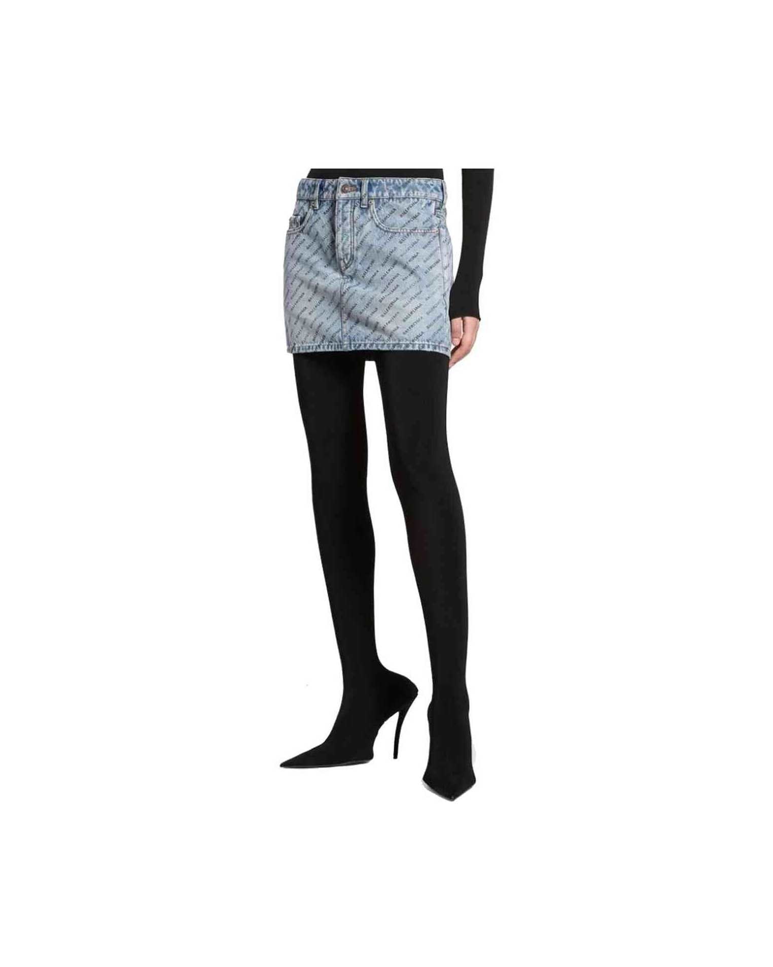 Balenciaga Denim Logo Print Skirt Glam Steals