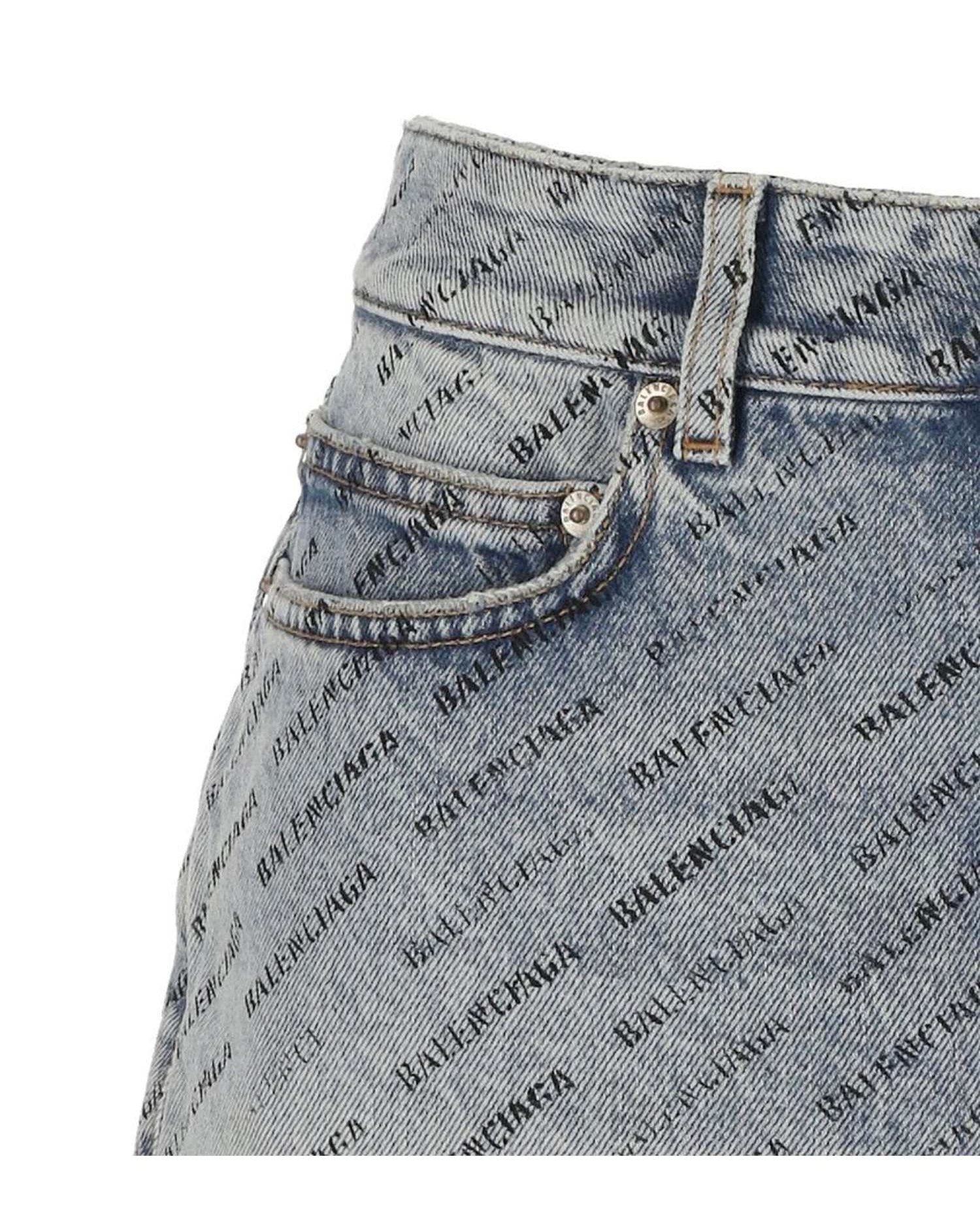 Balenciaga Denim Logo Print Skirt Glam Steals