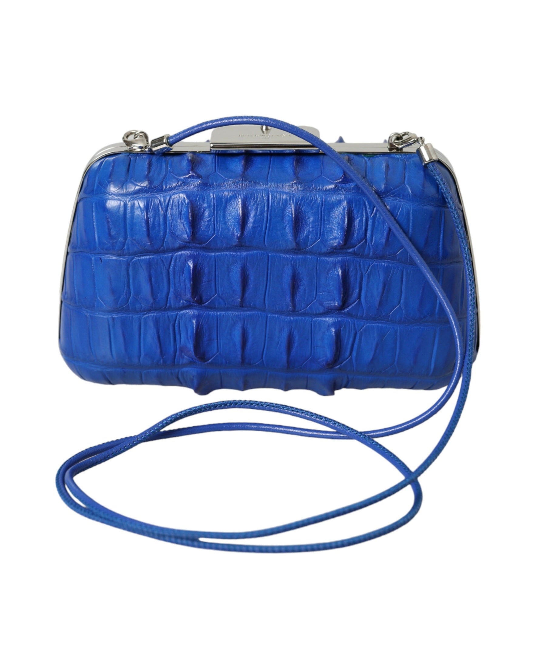 Balenciaga Electric Crocodile Skin Blue Clutch Glam Steals