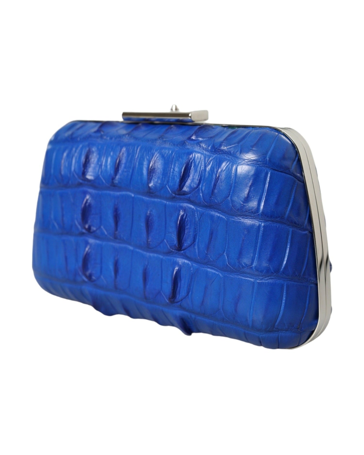 Balenciaga Electric Crocodile Skin Blue Clutch Glam Steals