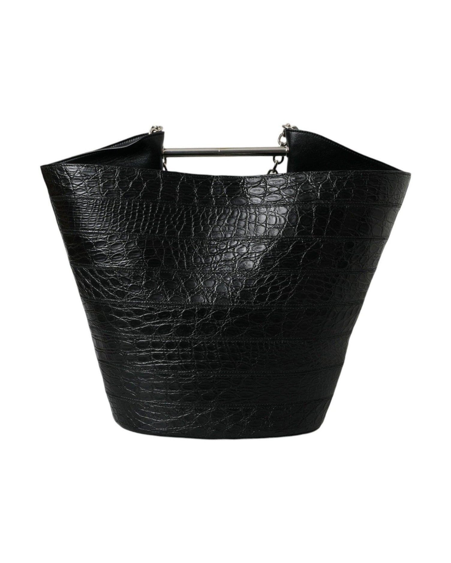 Balenciaga Elegant Crocodile Leather Maxi Bucket Black Bag Glam Steals