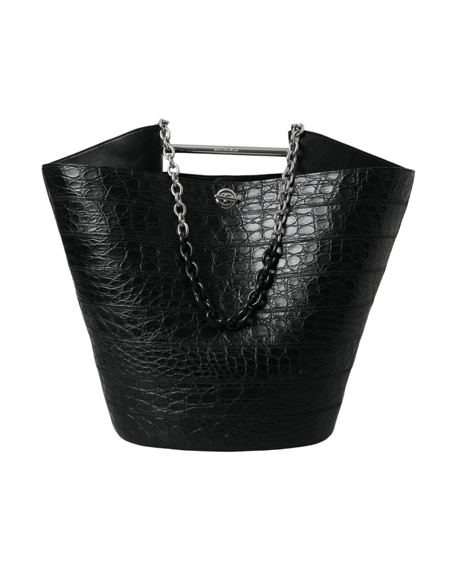 Balenciaga Elegant Black Crocodile Leather Maxi Bucket Bag Glam Steals