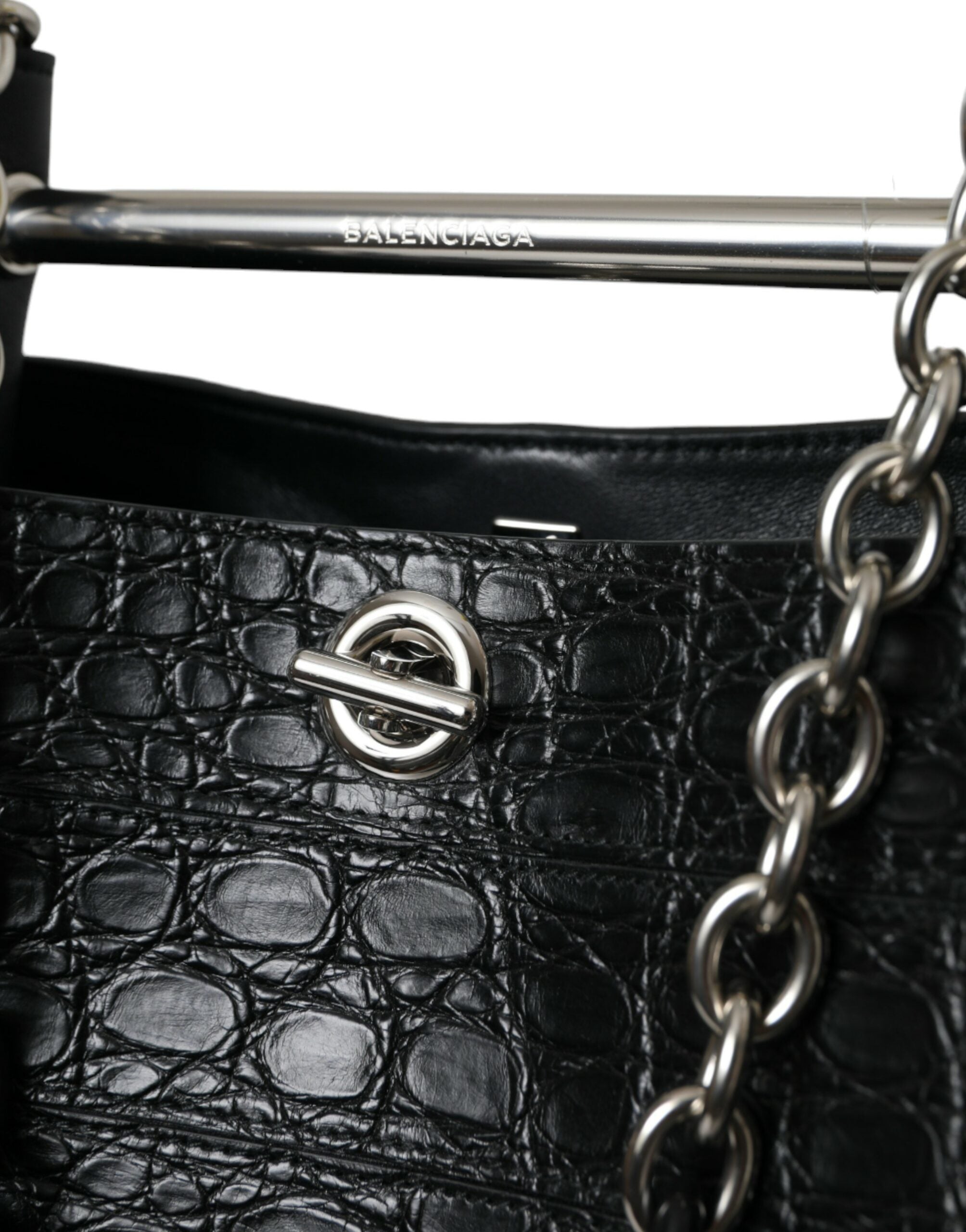 Balenciaga Elegant Crocodile Leather Maxi Bucket Black Bag Glam Steals