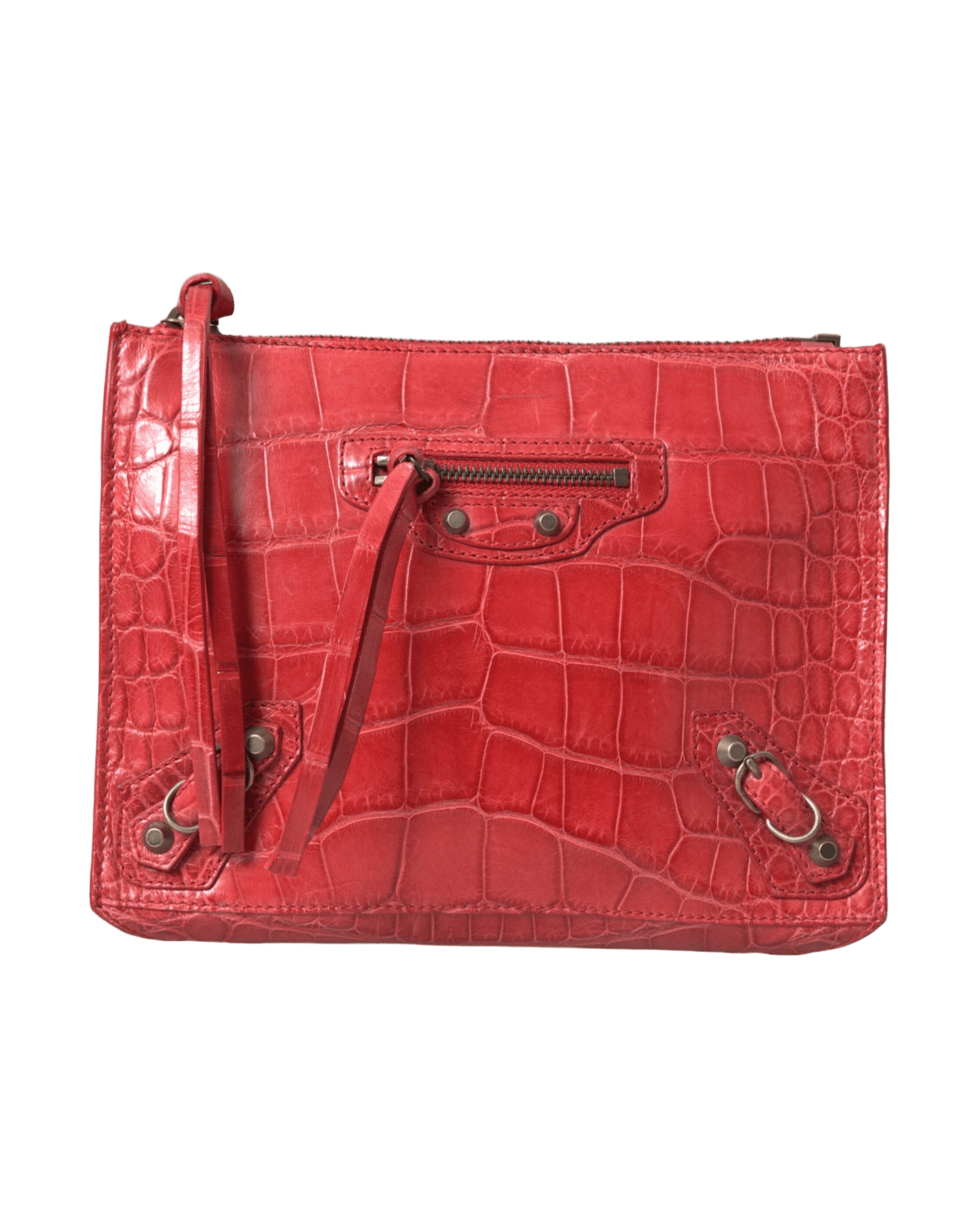 Balenciaga Exotic Red Alligator Leather Clutch Clutch Bags