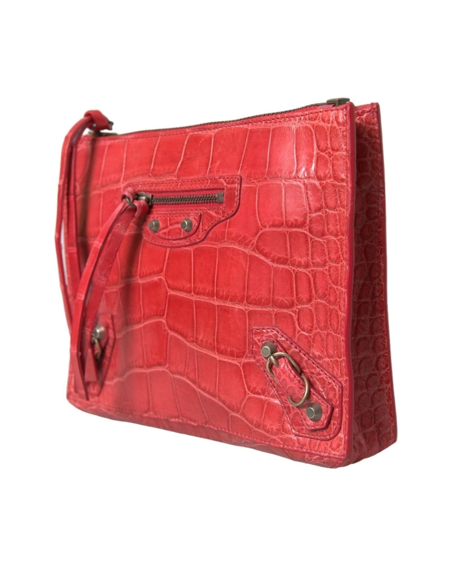 Balenciaga Exotic Red Alligator Leather Clutch Clutch Bags
