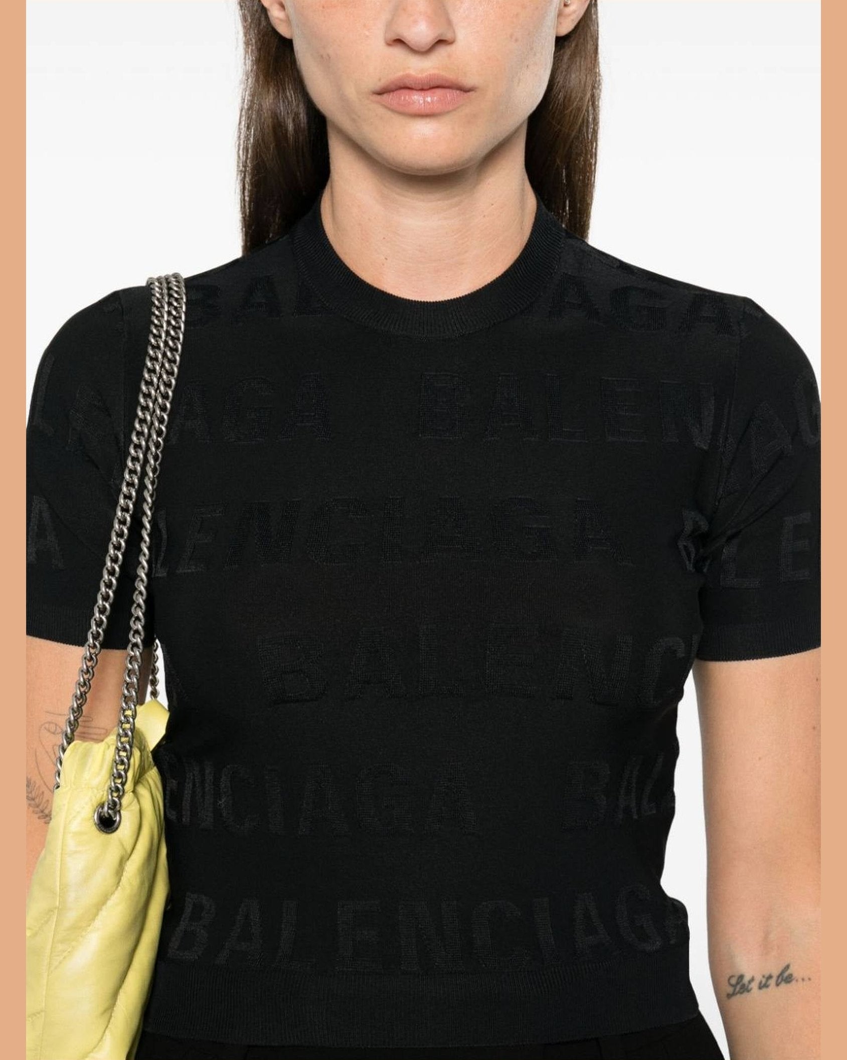 Balenciaga Jacquard Logo Crop Top Clothing Tops