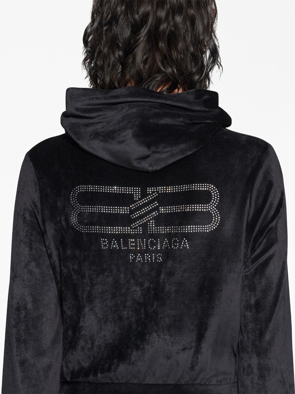 Balenciaga Velvet Crystal Embellished Zip Up Hoodie Glam Steals