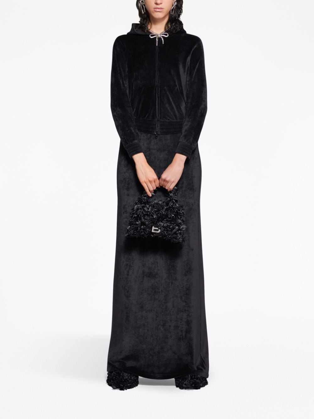 Balenciaga Velvet Crystal Embellished Zip Up Hoodie Glam Steals