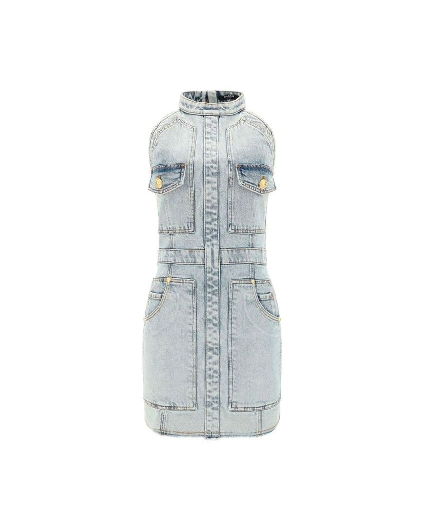 Balmain Blue Cotton Casual Dress Glam Steals