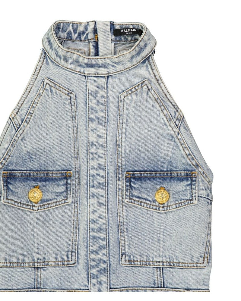 Balmain Blue Cotton Casual Dress Dresses