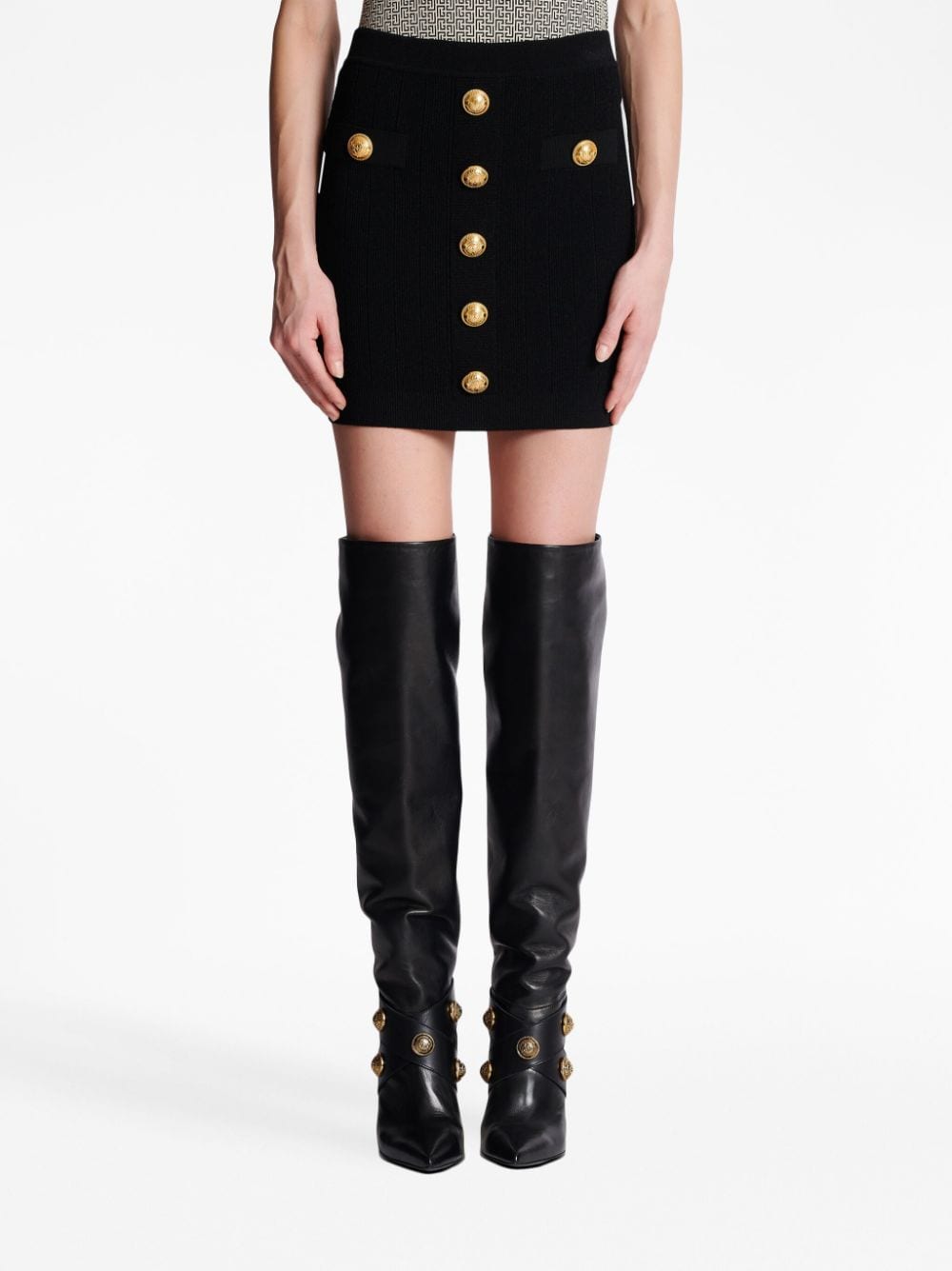 Balmain Button Detail Knitted Miniskirt Glam Steals