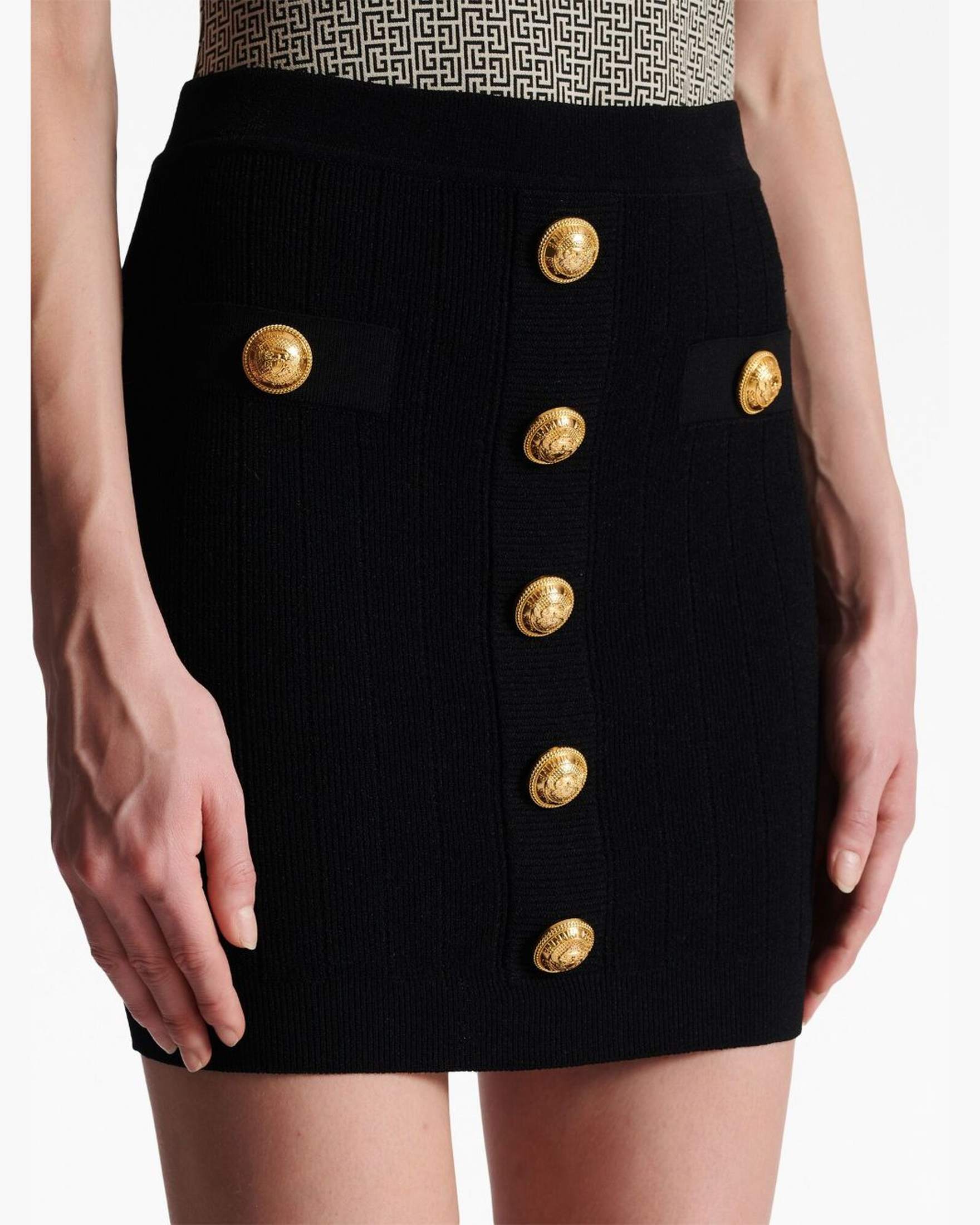 Balmain Button Embellished Knitted Skirt Glam Steals