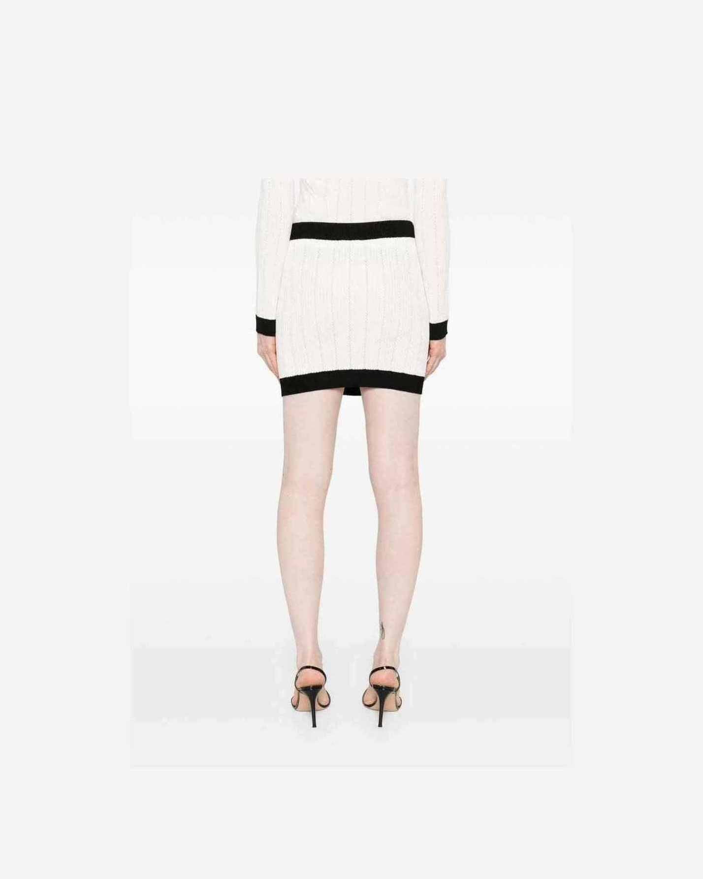 Balmain Button Embellished Ribbed Knit Mini Skirt Glam Steals