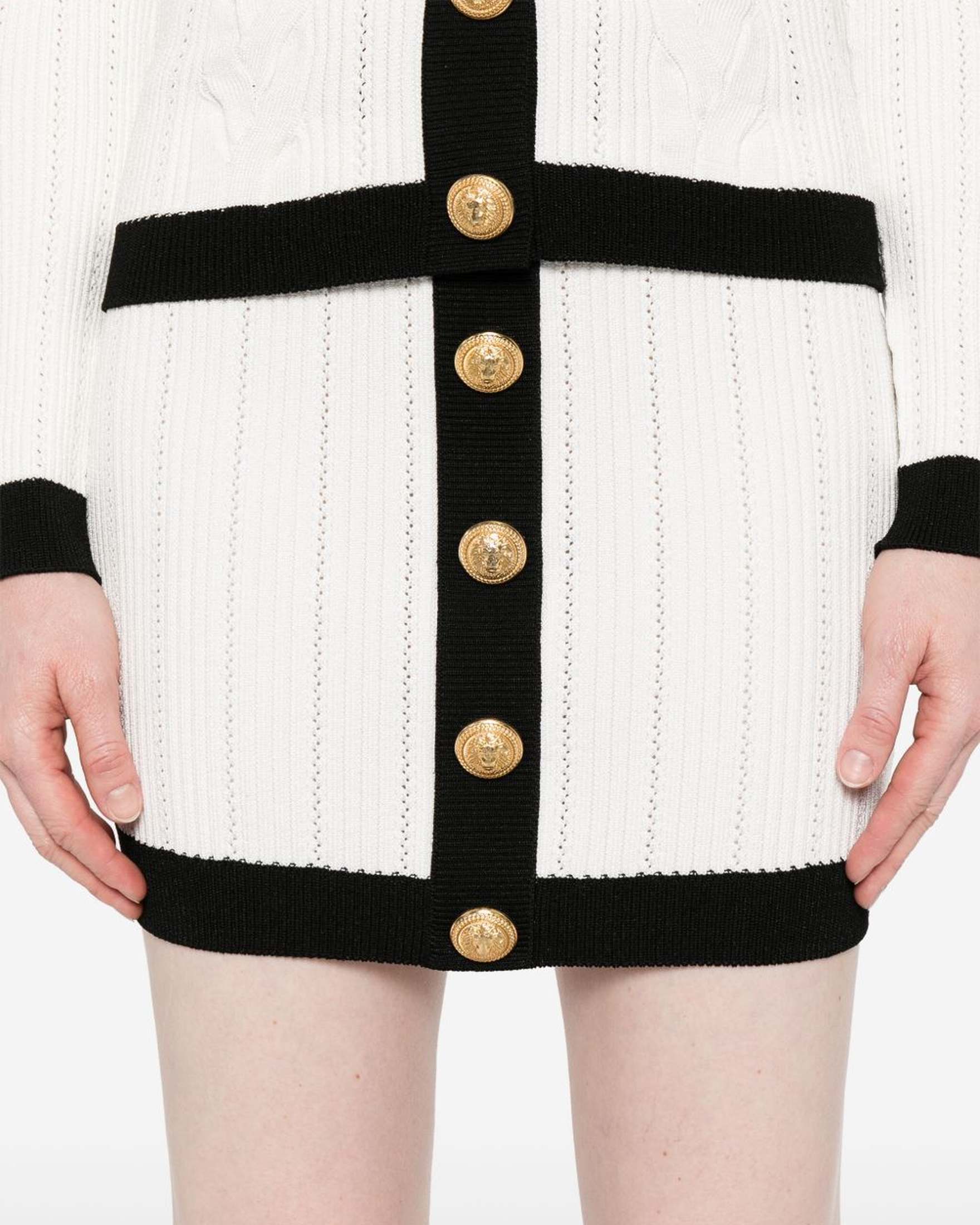 Balmain Button Embellished Ribbed Knit Mini Skirt Glam Steals