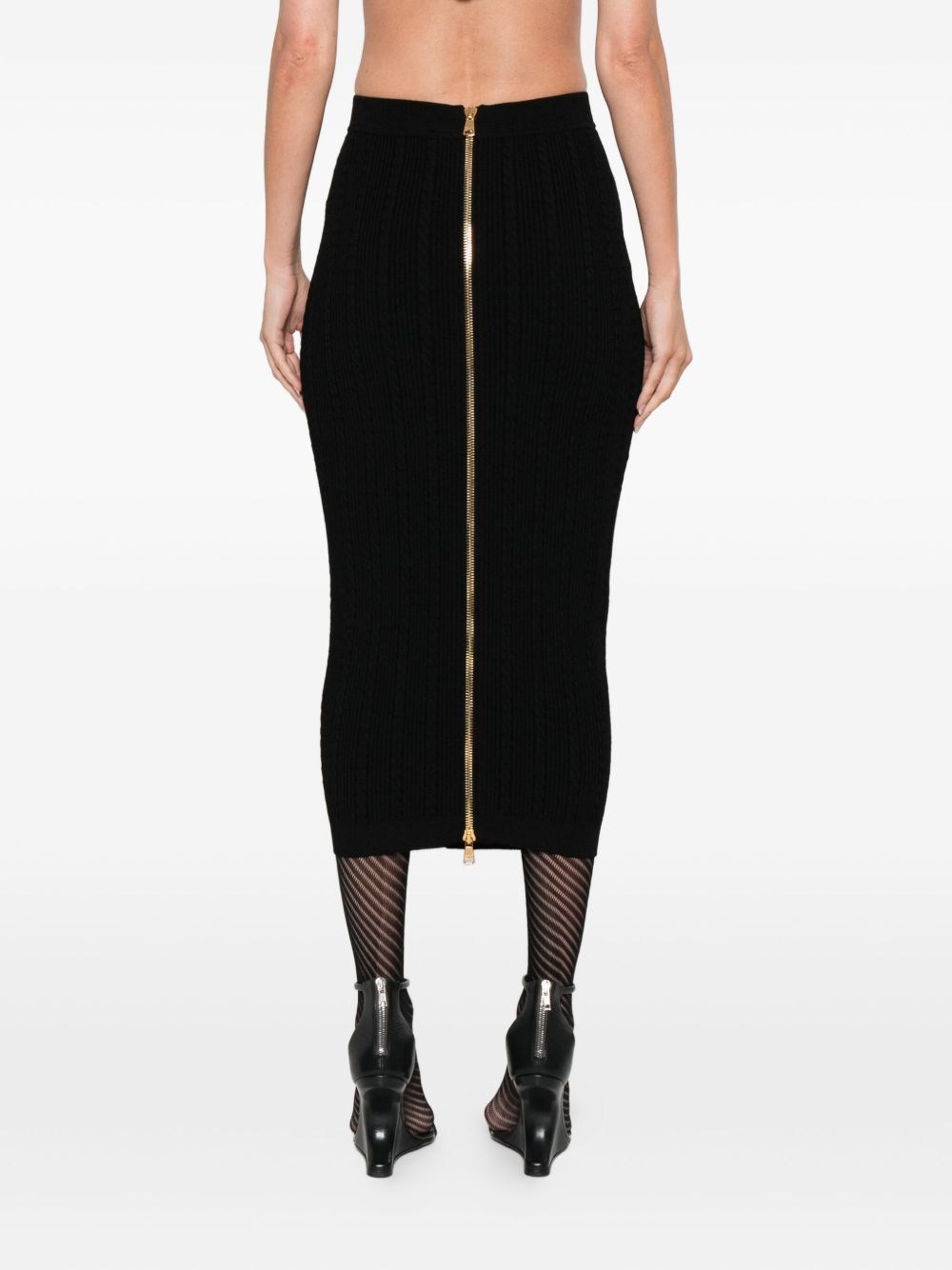 Balmain Cable Knit Button Front Midi Fitted Skirt Glam Steals