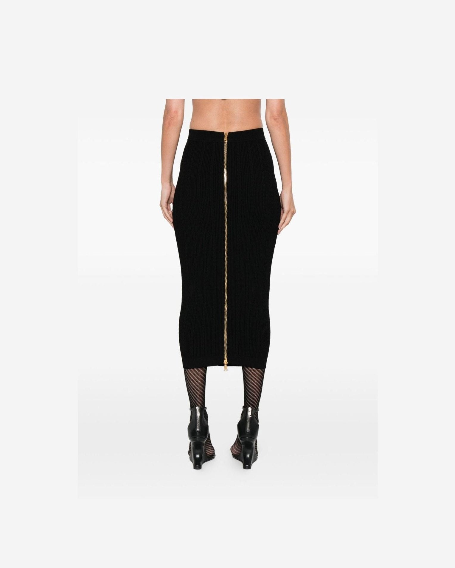 Balmain Cable Knit Button Front Midi Fitted Skirt Glam Steals