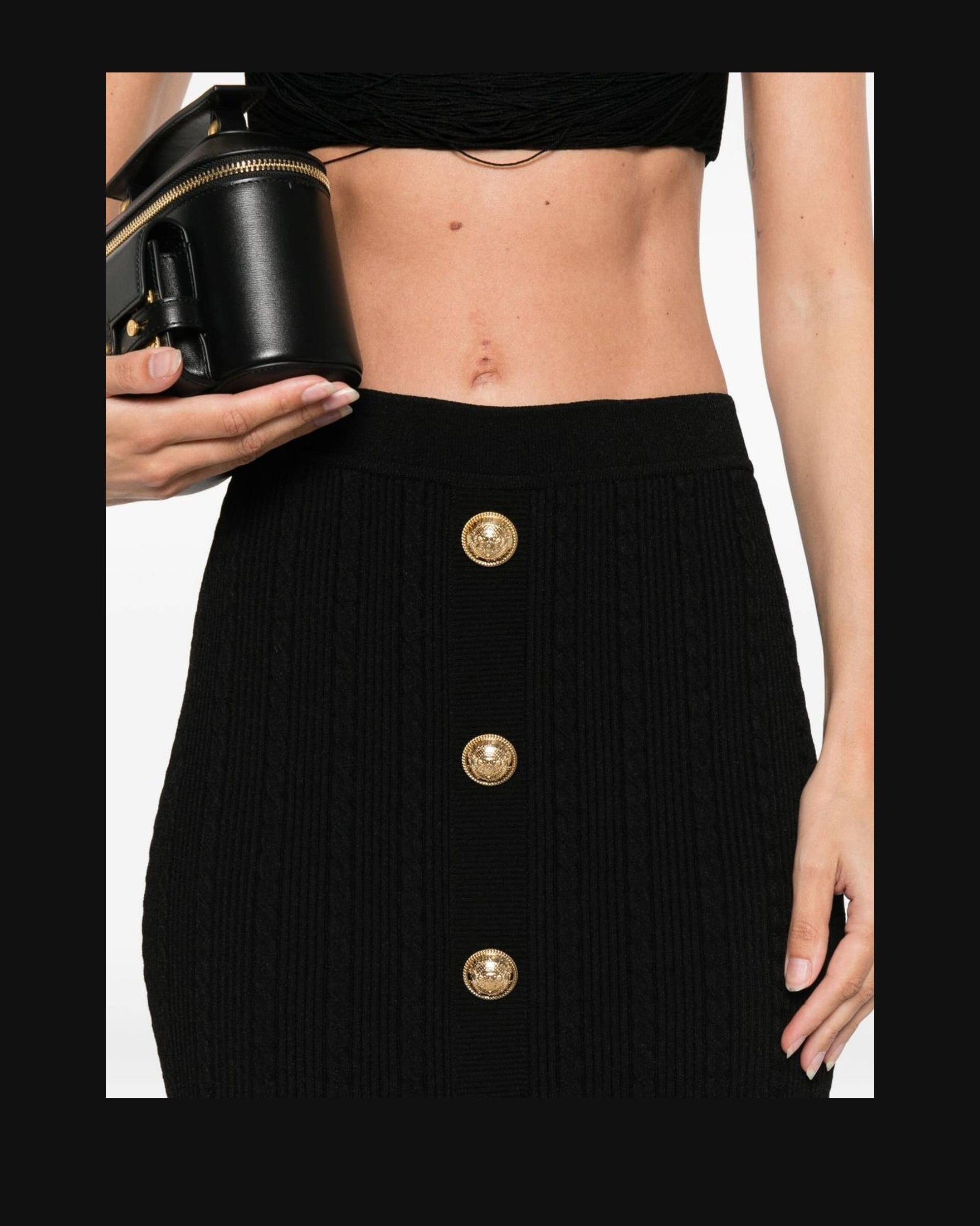 Balmain Cable Knit Button Front Midi Fitted Skirt Glam Steals