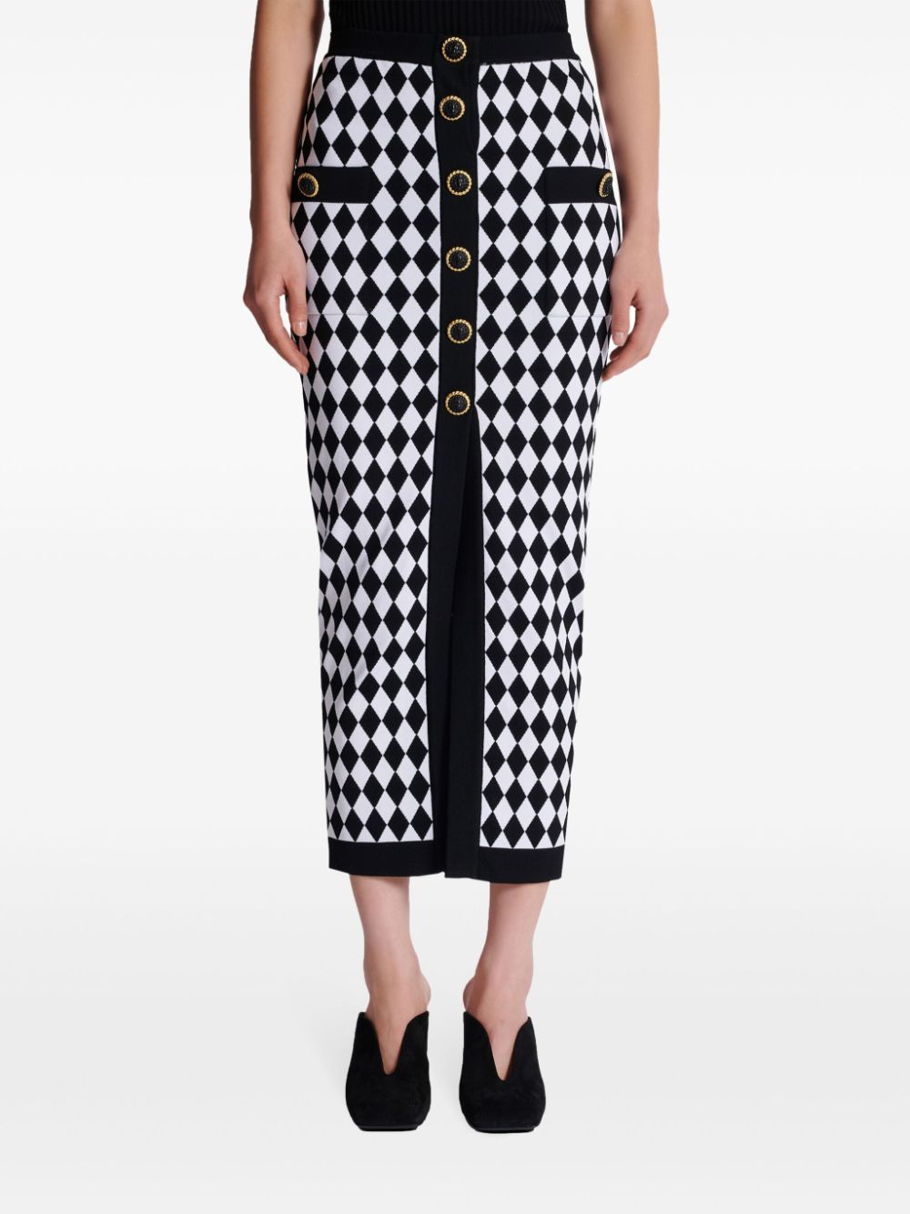 Balmain Diamond Intarsia Knitted Midi Skirt Glam Steals