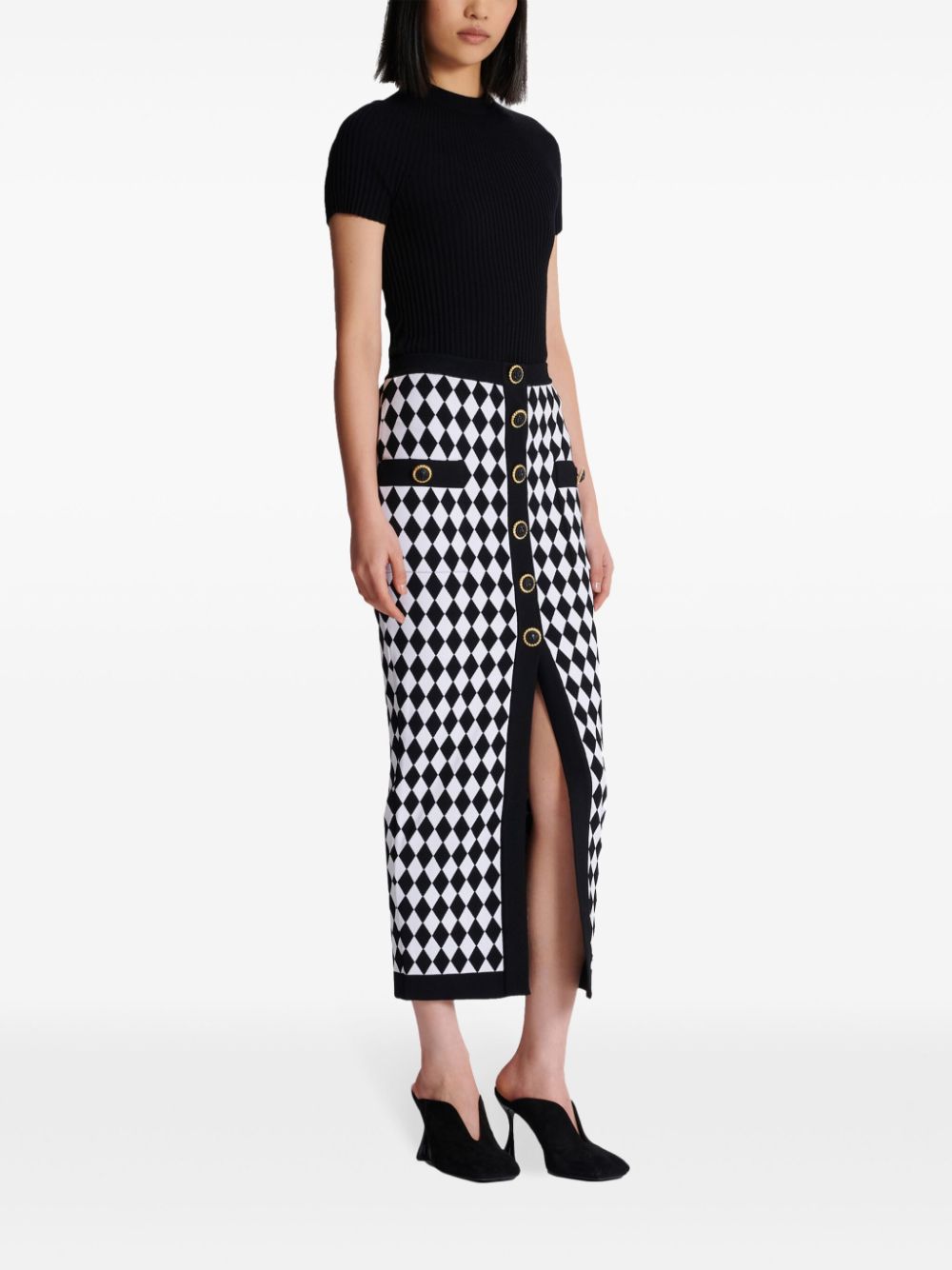 Balmain Diamond Intarsia Knitted Midi Skirt Glam Steals