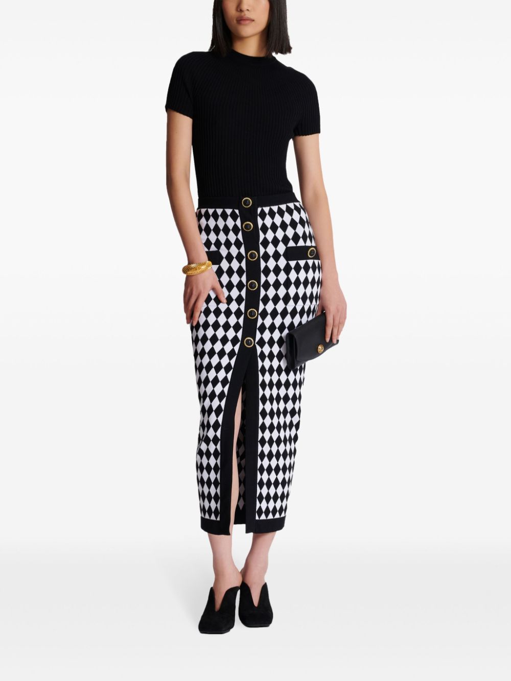 Balmain Diamond Intarsia Knitted Midi Skirt Glam Steals