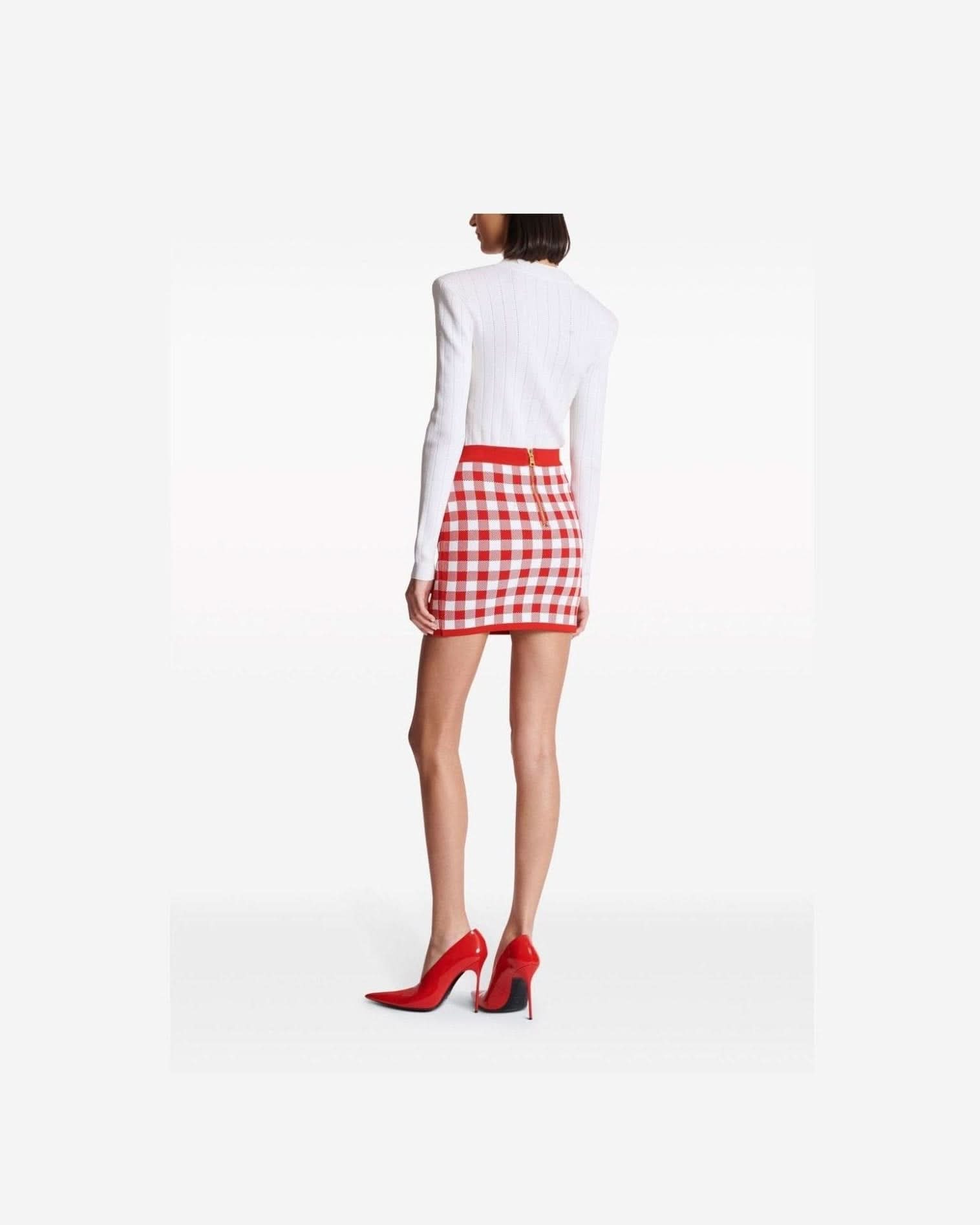 Balmain Gingham Fine Knit Miniskirt Skirts