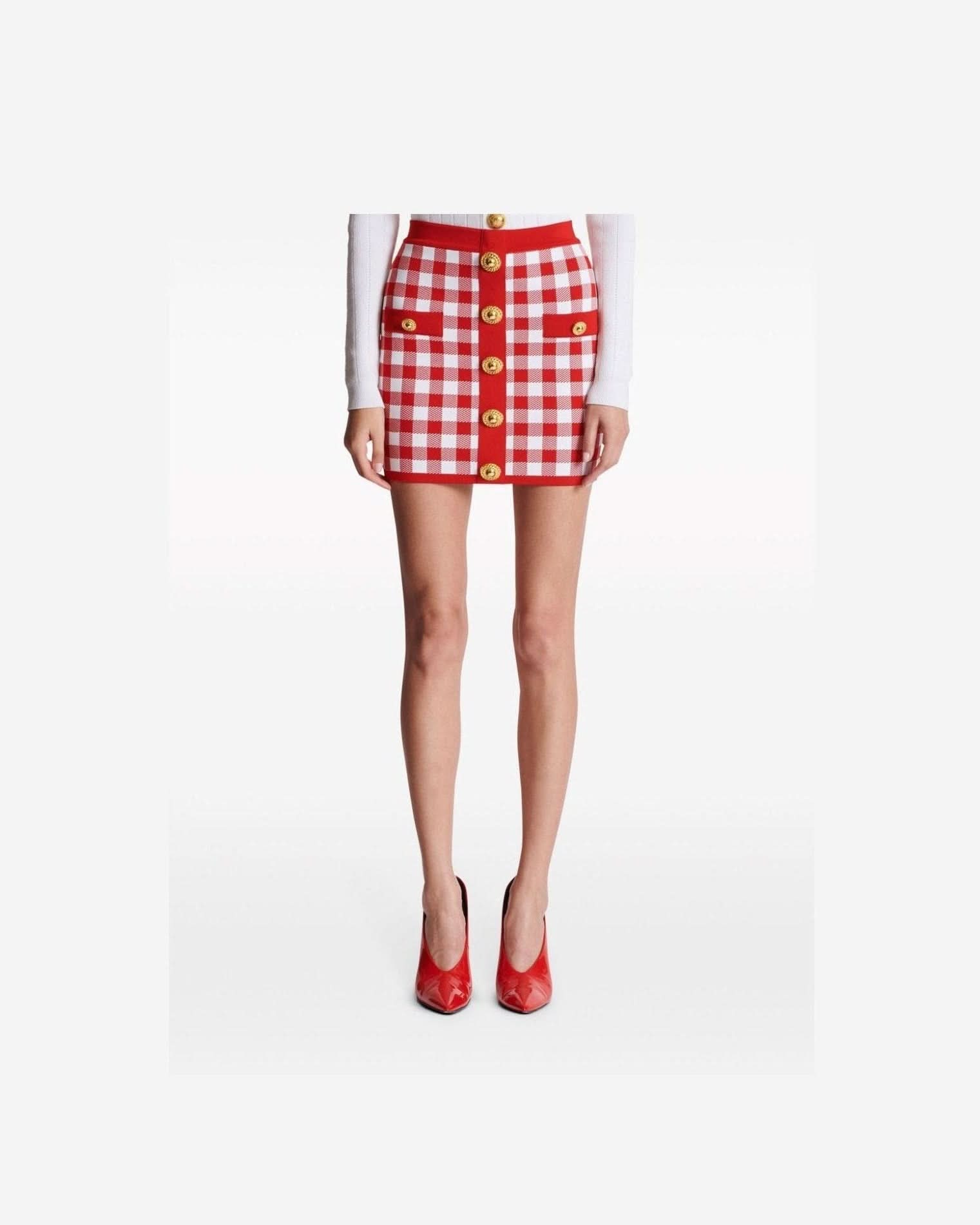 Balmain Gingham Fine Knit Miniskirt Skirts