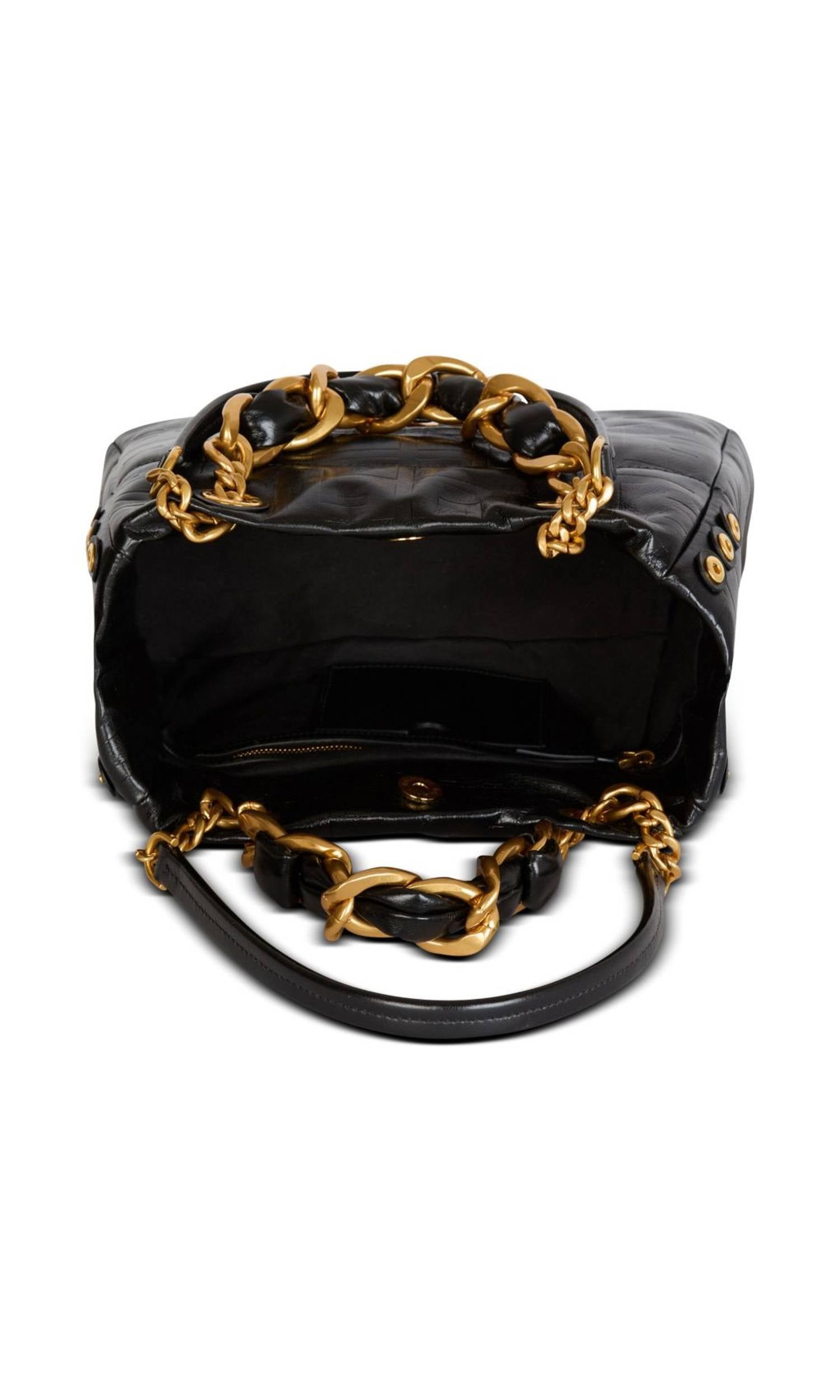 Balmain Leather 1945 Soft Pb Monogrammed Crinkled Small Tote Bag Glam Steals