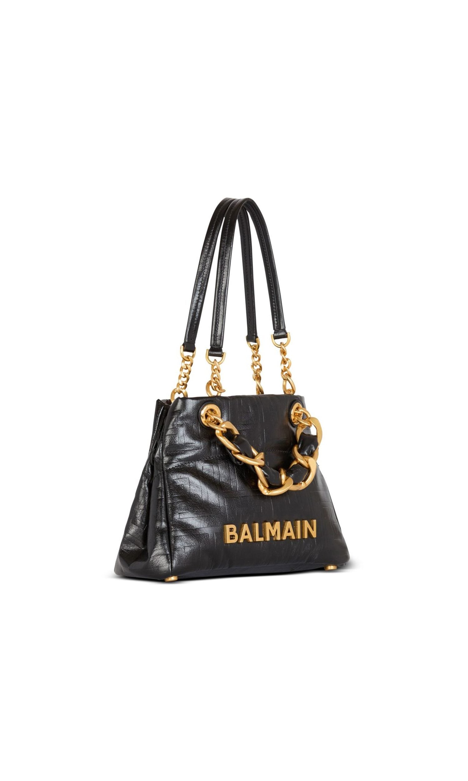 Balmain Leather 1945 Soft Pb Monogrammed Crinkled Small Tote Bag Glam Steals