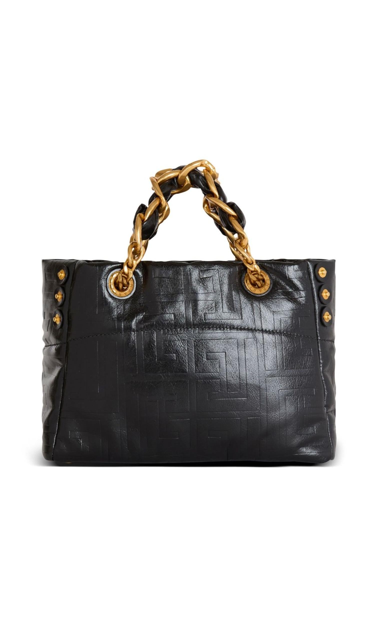 Balmain Leather 1945 Soft Pb Monogrammed Crinkled Small Tote Bag Glam Steals