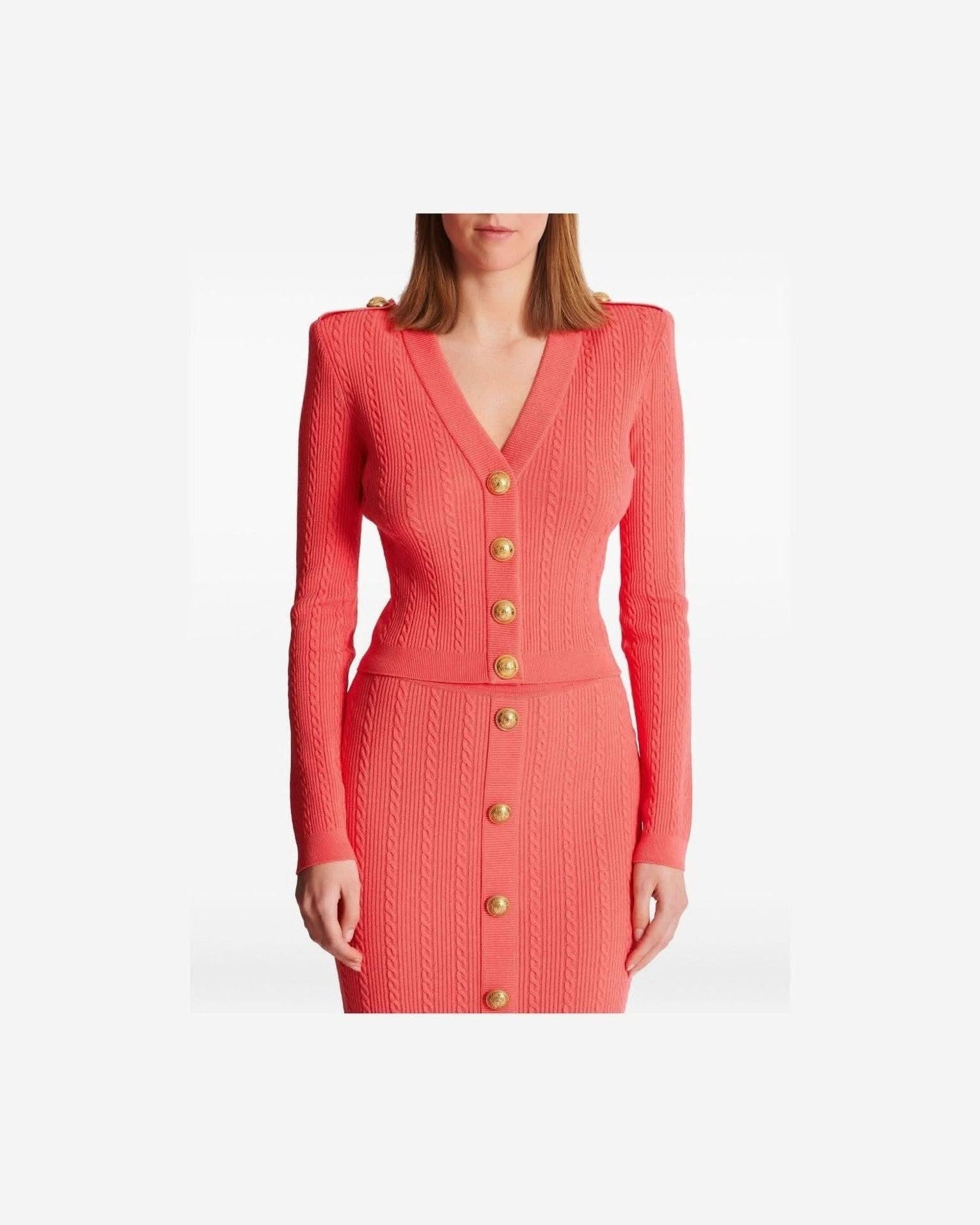 Balmain Long Sleeved Twisted Knit Cardigan Cardigans