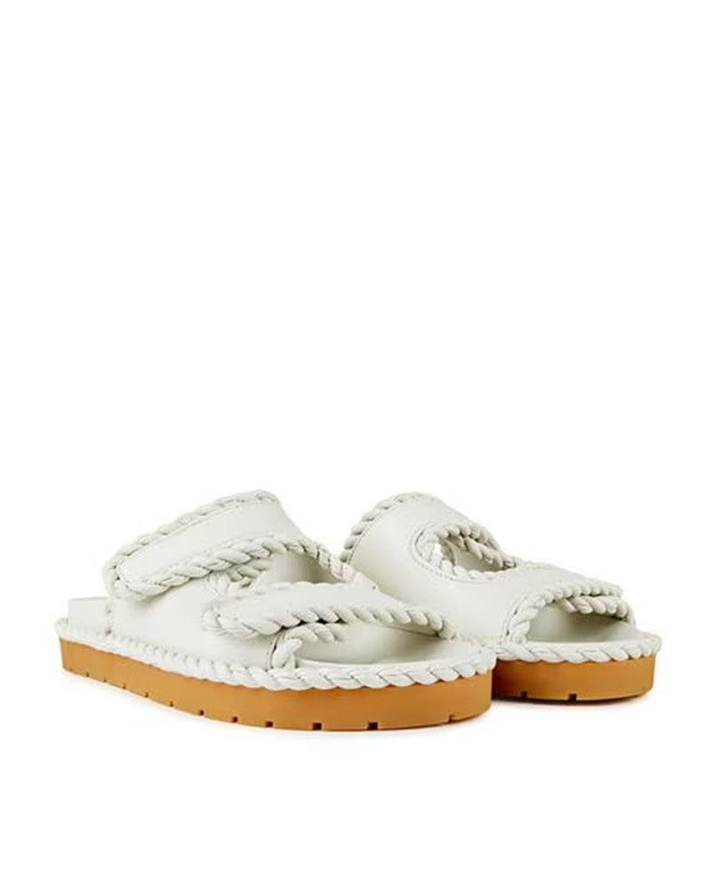 Bottega Veneta White Leather Lamb Sandals Flats