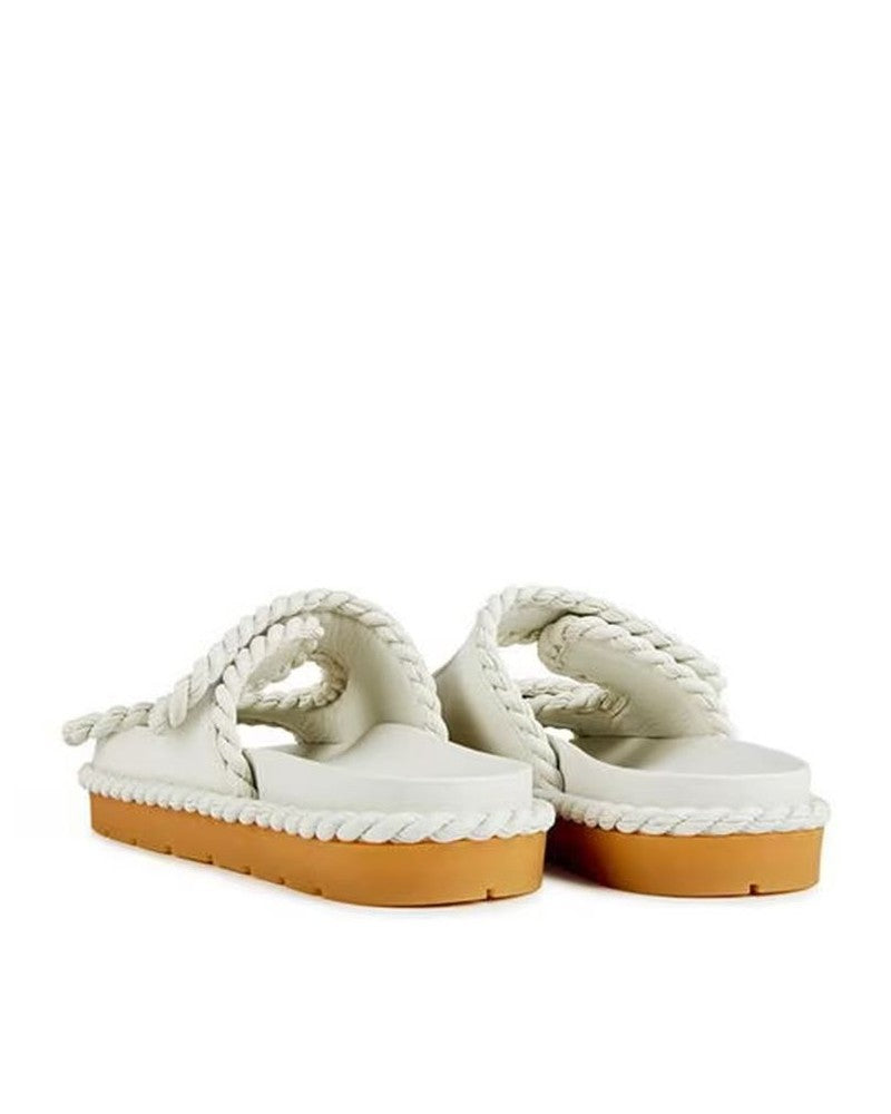 Bottega Veneta White Leather Lamb Sandals Flats