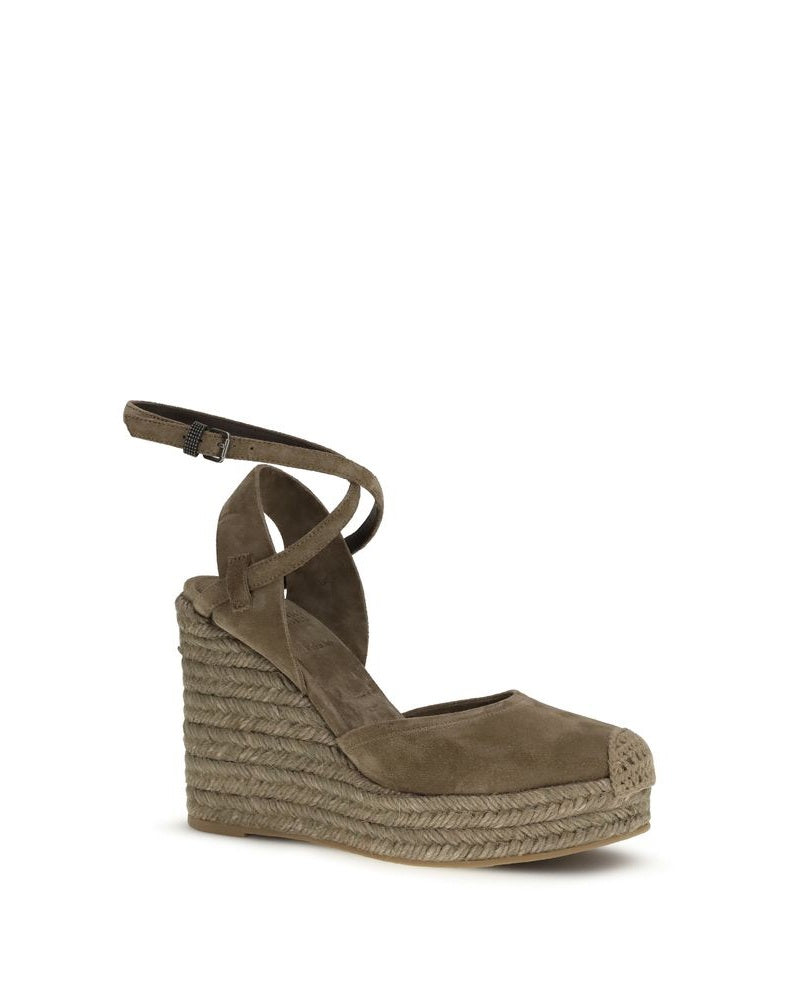Brunello Cucinelli Beige Calf Leather Bos Taurus Espadrilles Flats