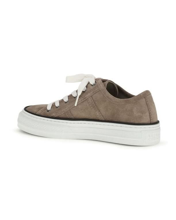Brunello Cucinelli Beige Calf Leather Bos Taurus Low Top Sneakers