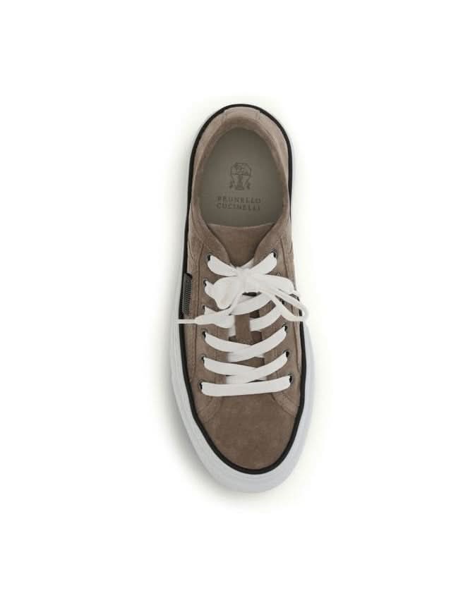 Brunello Cucinelli Beige Calf Leather Bos Taurus Low Top Sneakers